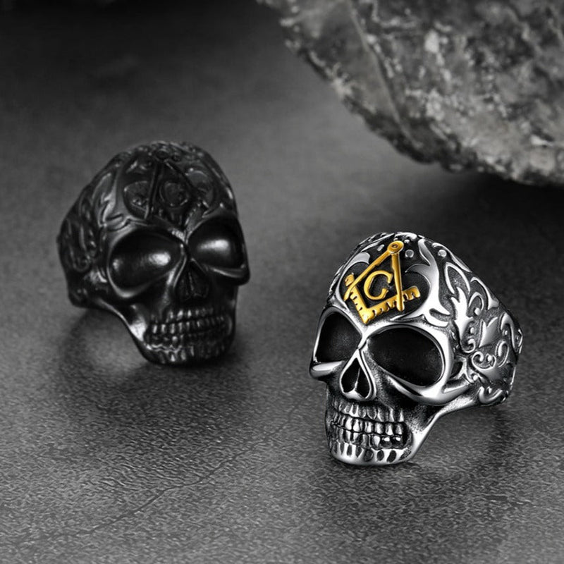 Gothic Masonic Skull Stainless Steel Ring for