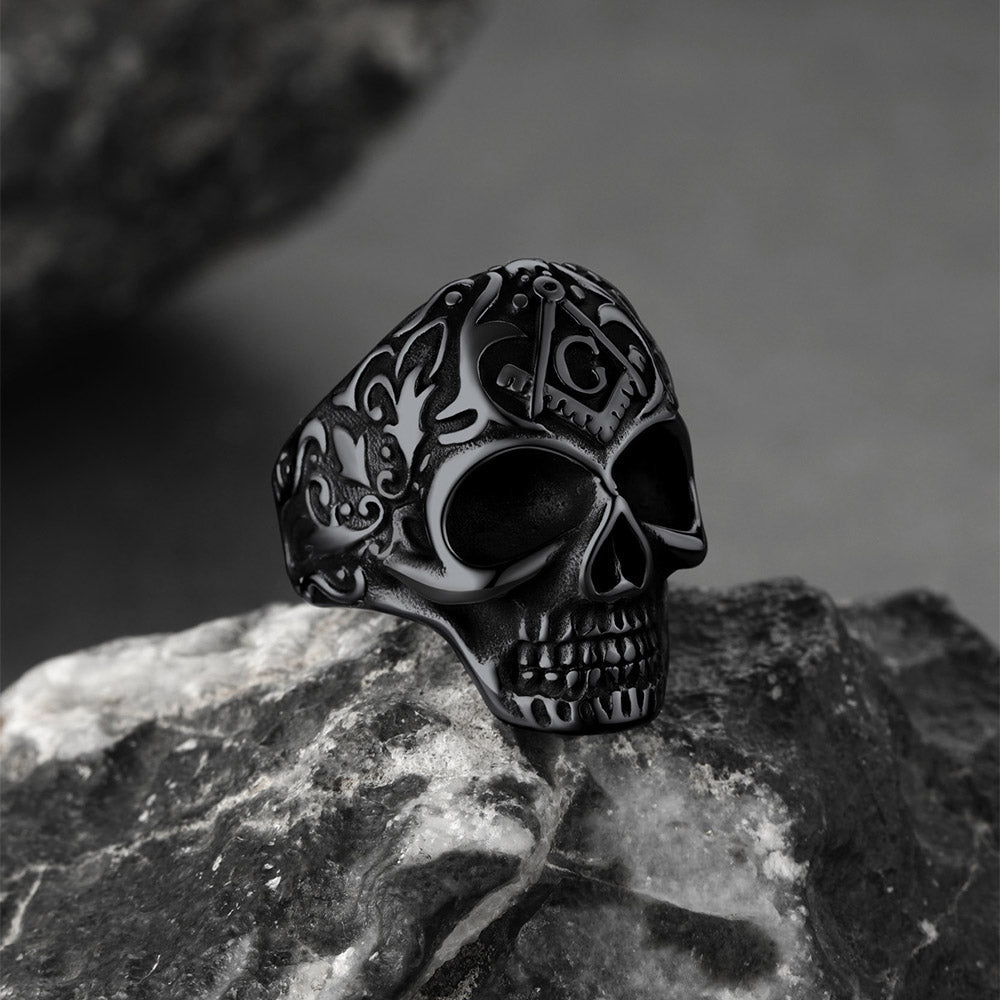 Gothic Masonic Skull Stainless Steel Ring for