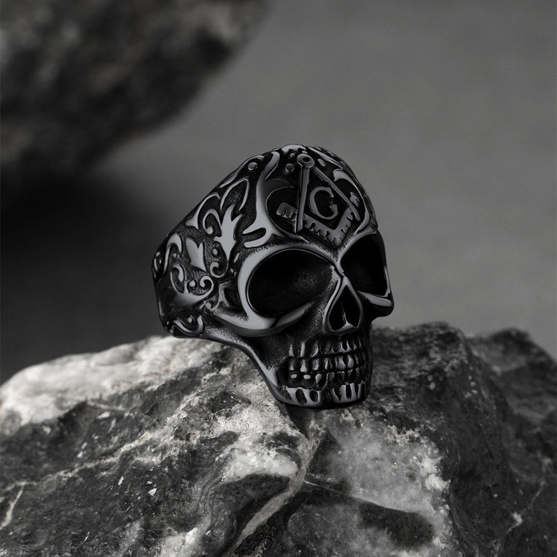 Gothic Masonic Skull Stainless Steel Ring for