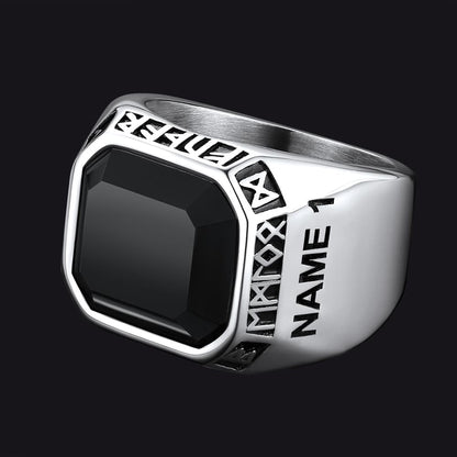 Customized Black Onyx Ring With Viking Runes for