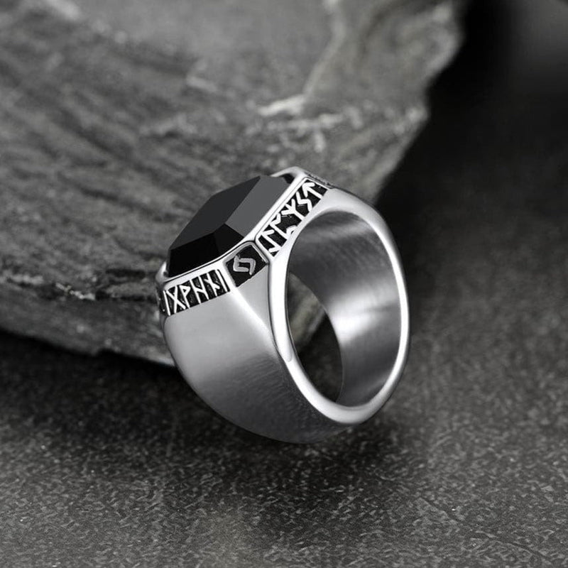 Customized Black Onyx Ring With Viking Runes for