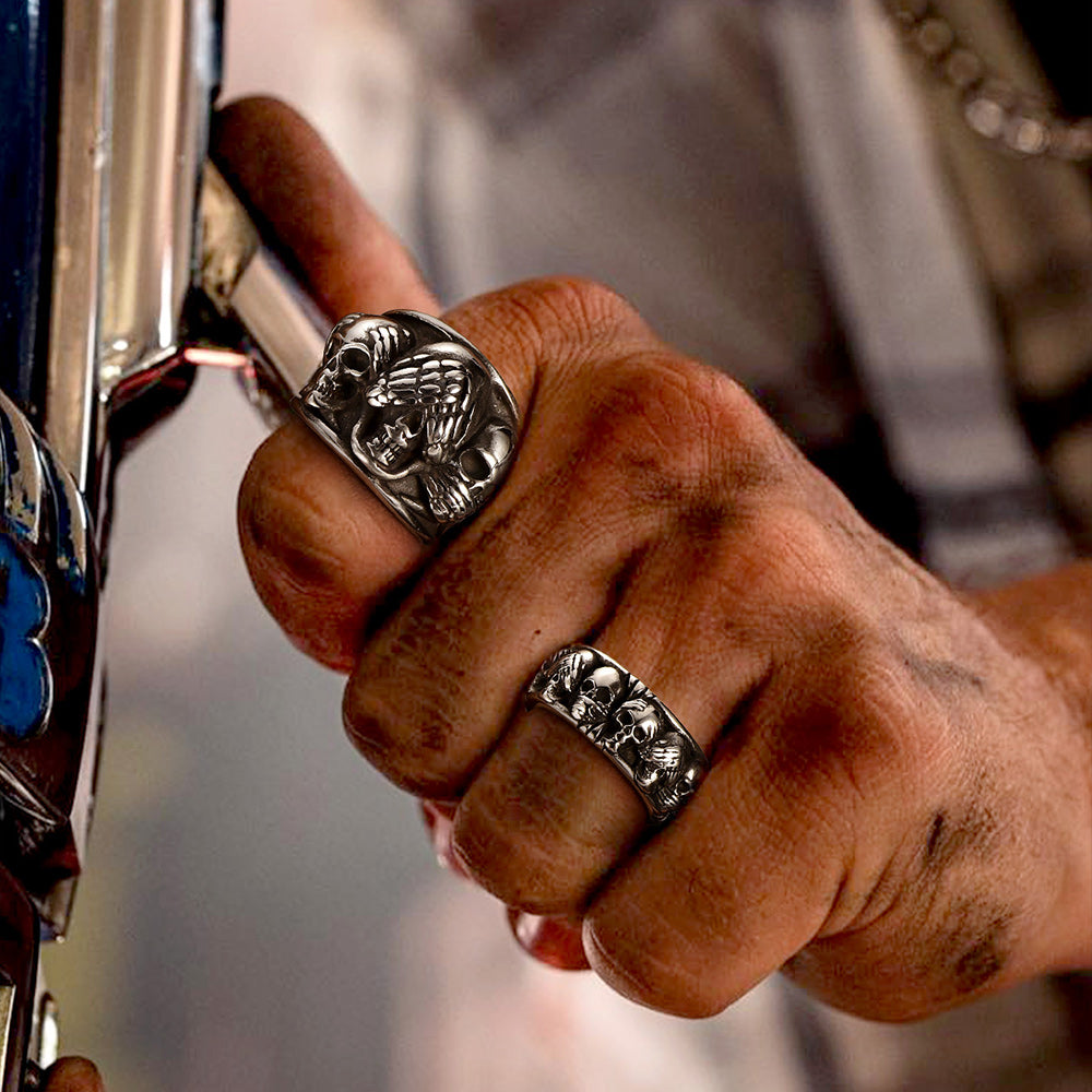 Gothic Punk Biker Skull Ring See No Evil Stainless Steel