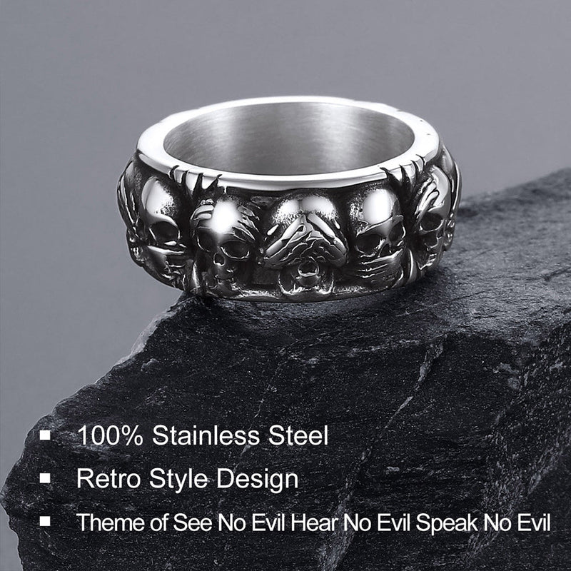 See No Evil, Hear No Evil, Speak No Evil Skulls Ring for