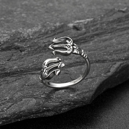 Greek Poseidon Trident Ring Adjustable Open Ring for