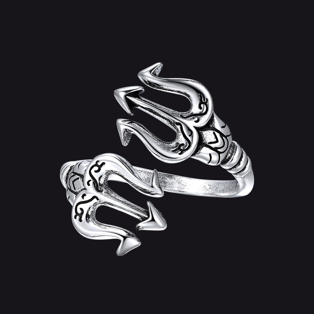 Greek Poseidon Trident Ring Adjustable Open Ring for