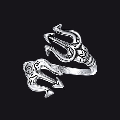Greek Poseidon Trident Ring Adjustable Open Ring for