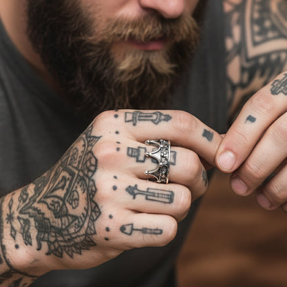 Crown Cross Open Adjustable Ring for