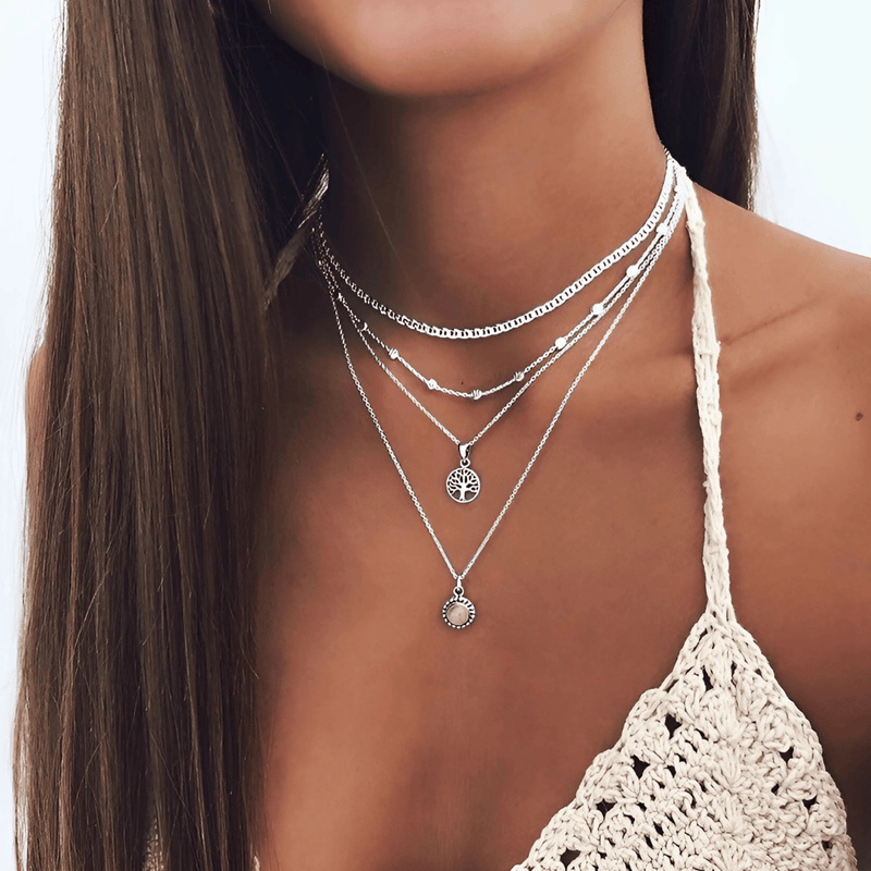 Tree of Life Crystal Necklace 4 Pcs Set