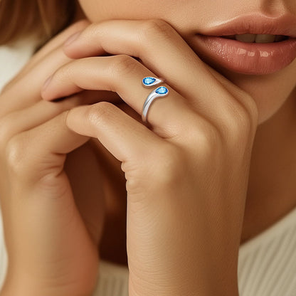 925 Sterling Silver Birthstone Adjustable Ring Toi Et Moi Promise Ring for Her