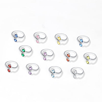 925 Sterling Silver Birthstone Adjustable Ring Toi Et Moi Promise Ring for Her