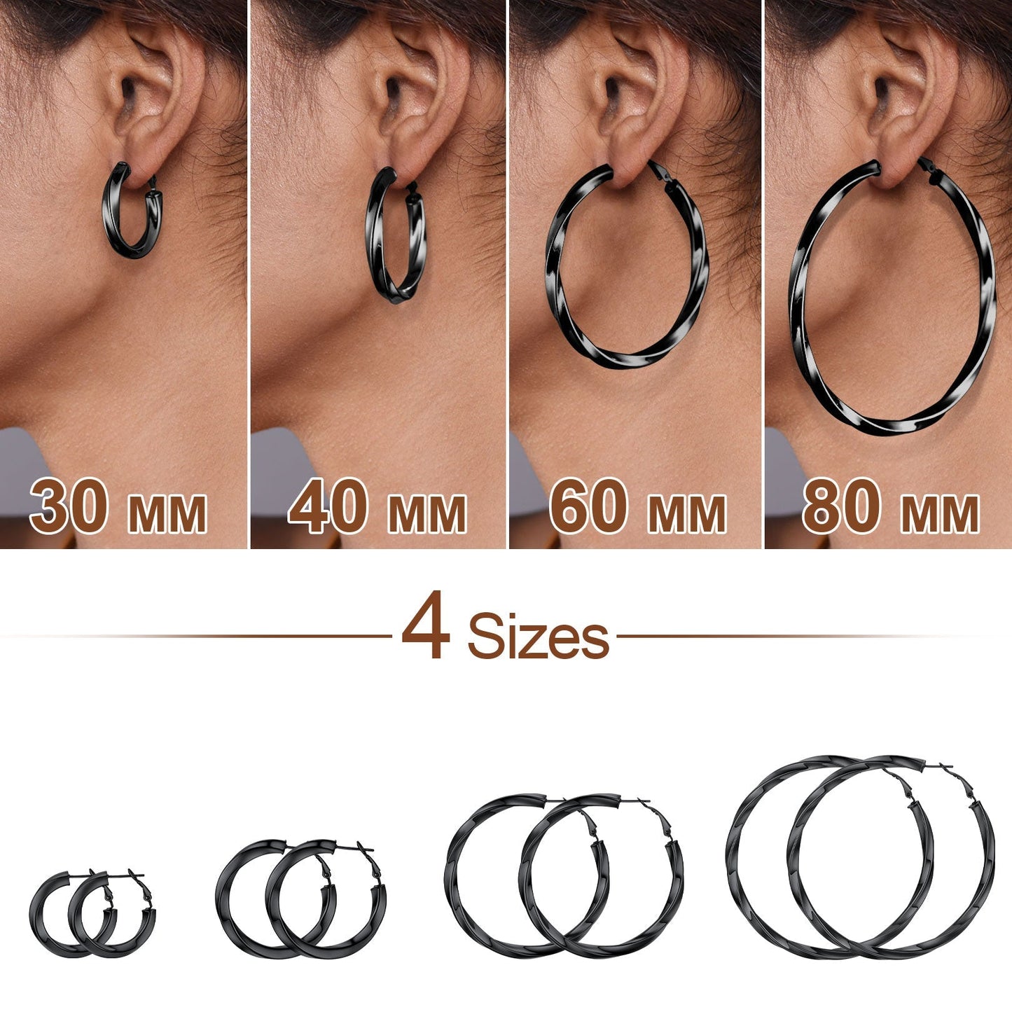 Thick Hoops Loop Earrings for 30/40/60/80mm