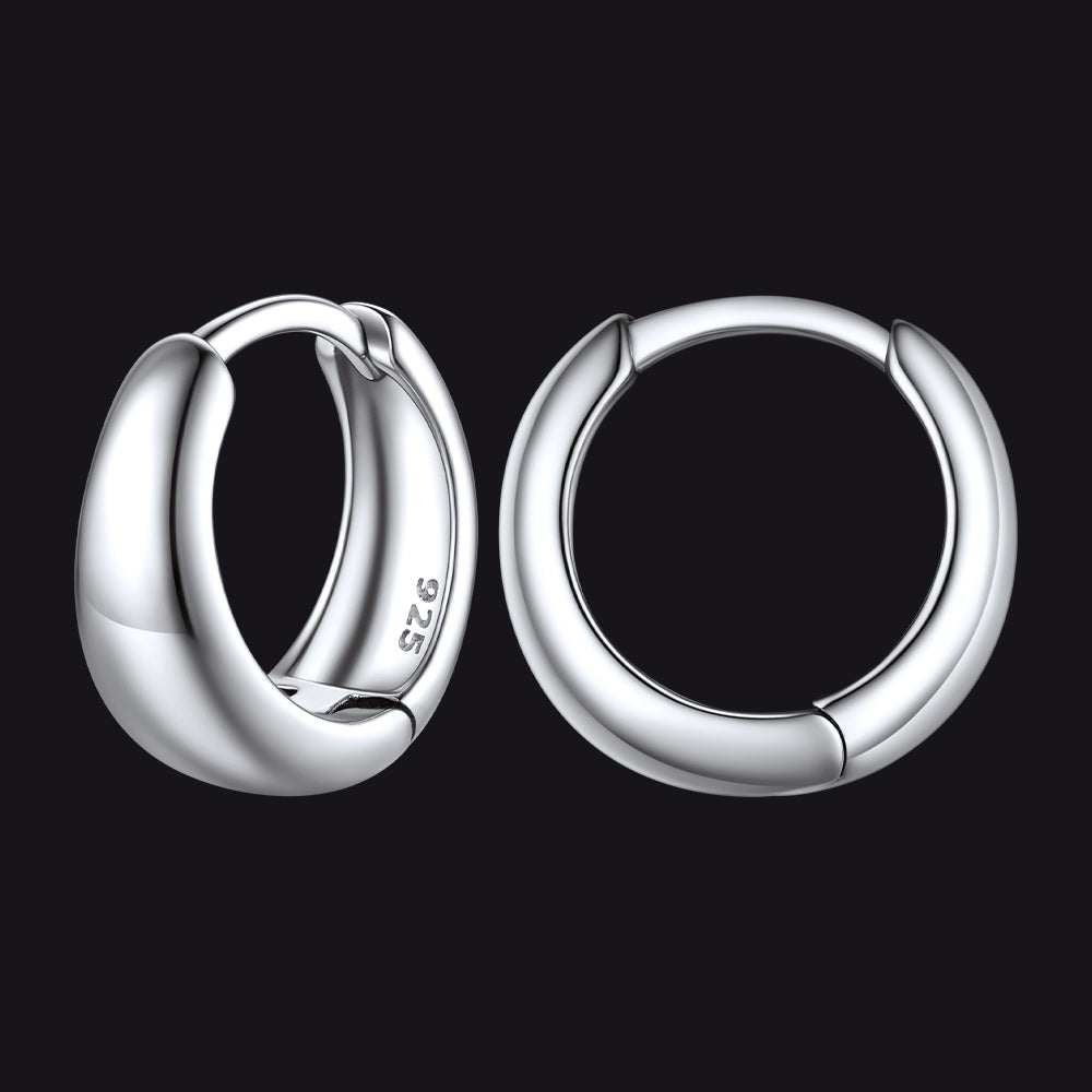 Simple Sterling Silver Thick Huggie Hoop Earrings for