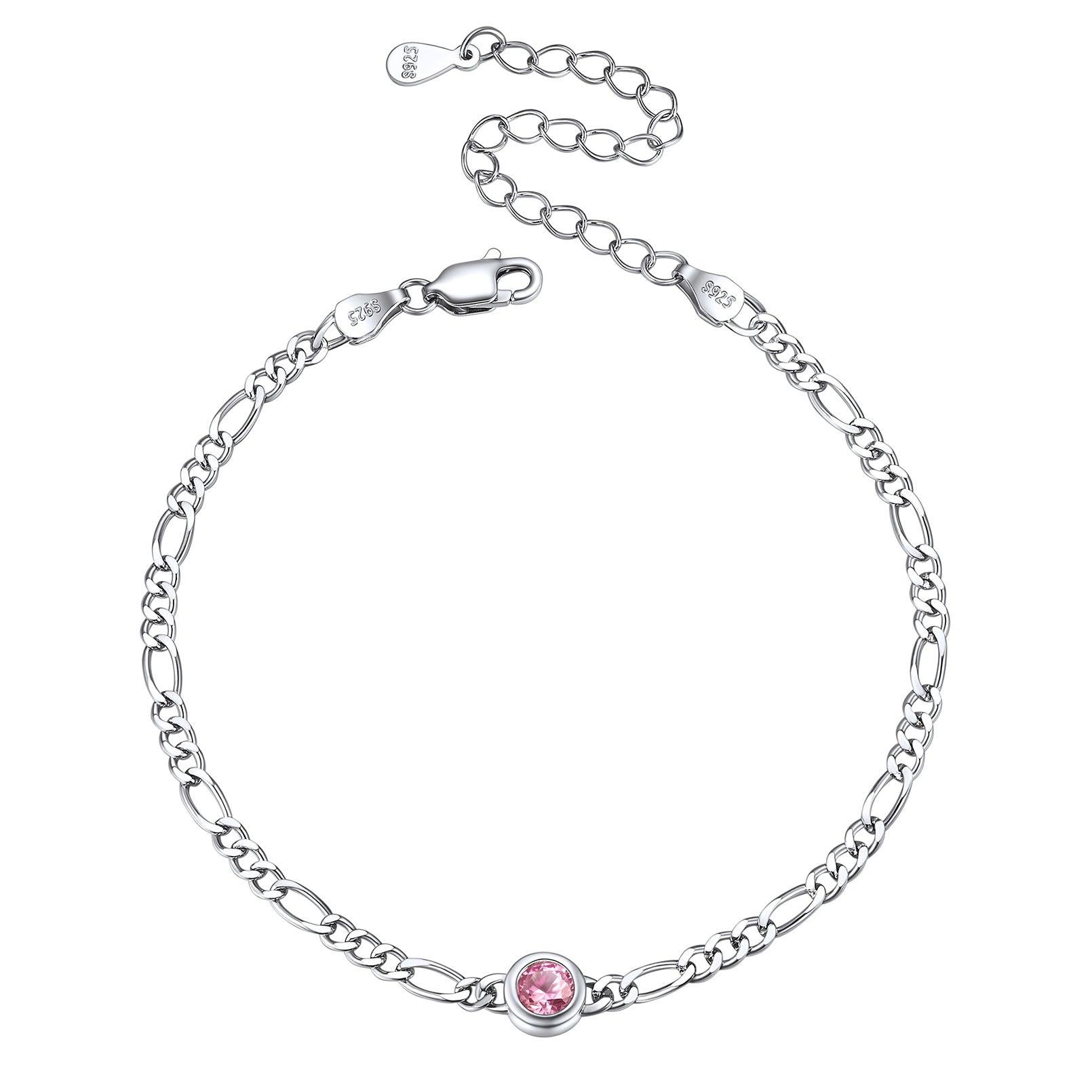 Sterling Silver 3mm Thin Chain Birthstone Bracelets for