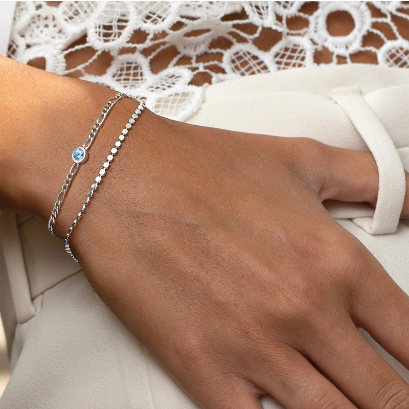 Sterling Silver 3mm Thin Chain Birthstone Bracelets for