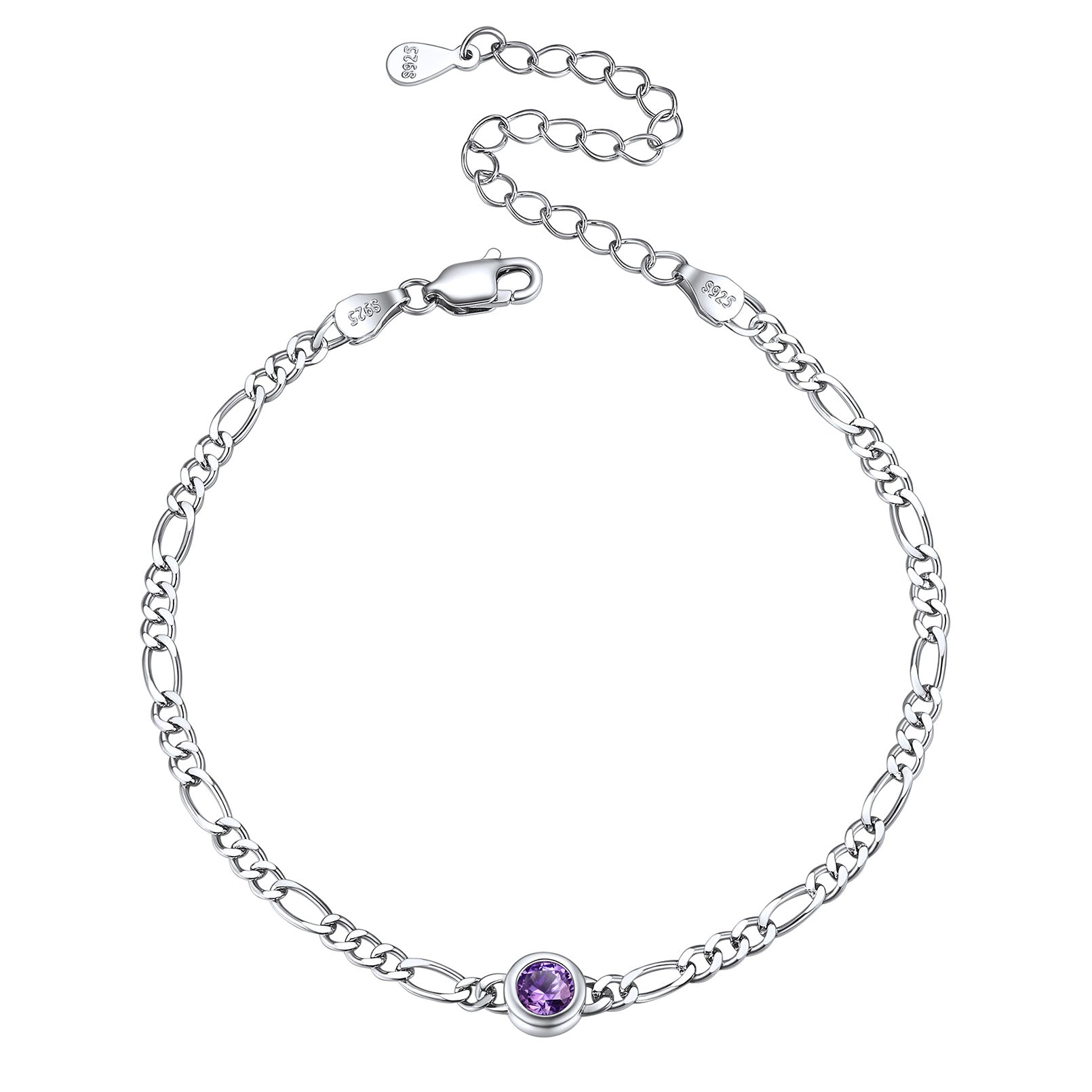 Sterling Silver 3mm Thin Chain Birthstone Bracelets for