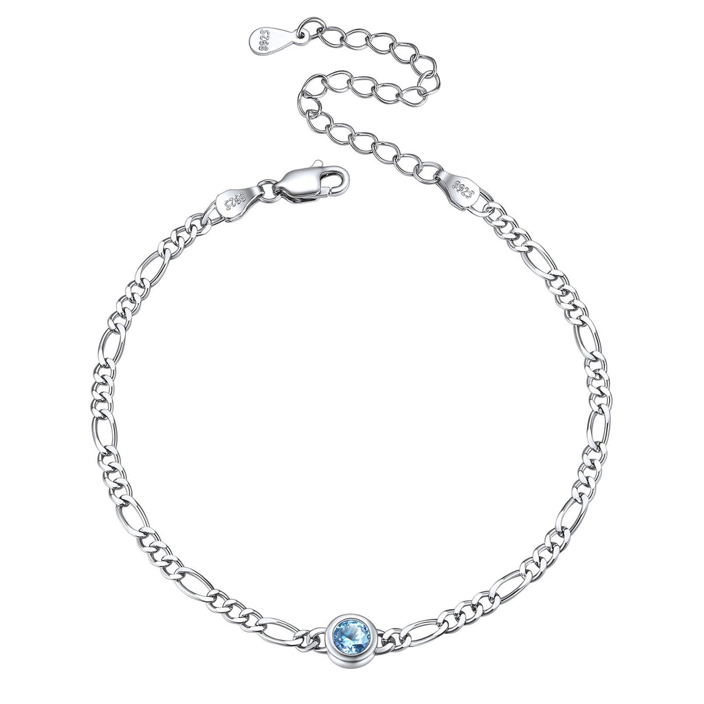 Sterling Silver 3mm Thin Chain Birthstone Bracelets for