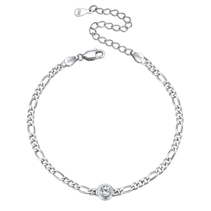 Sterling Silver 3mm Thin Chain Birthstone Bracelets for