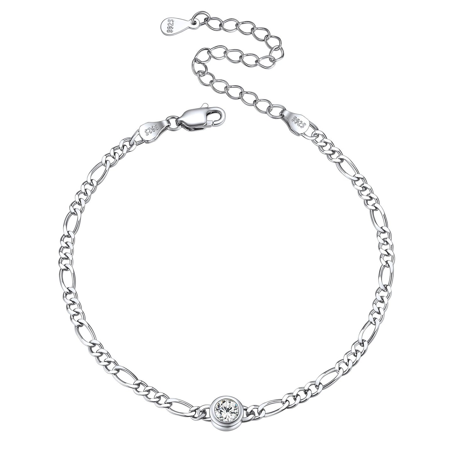 Sterling Silver 3mm Thin Chain Birthstone Bracelets for