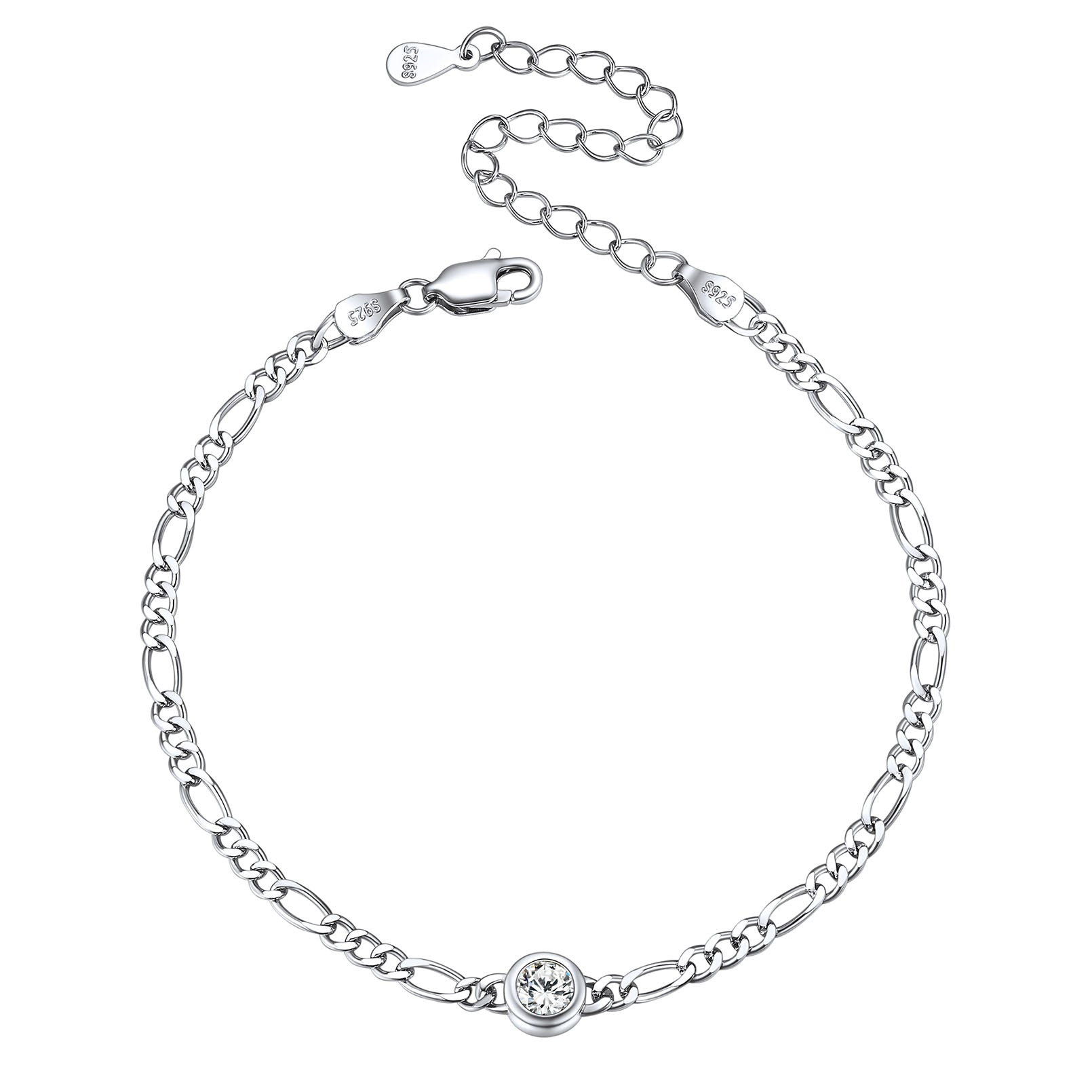 Sterling Silver 3mm Thin Chain Birthstone Bracelets for