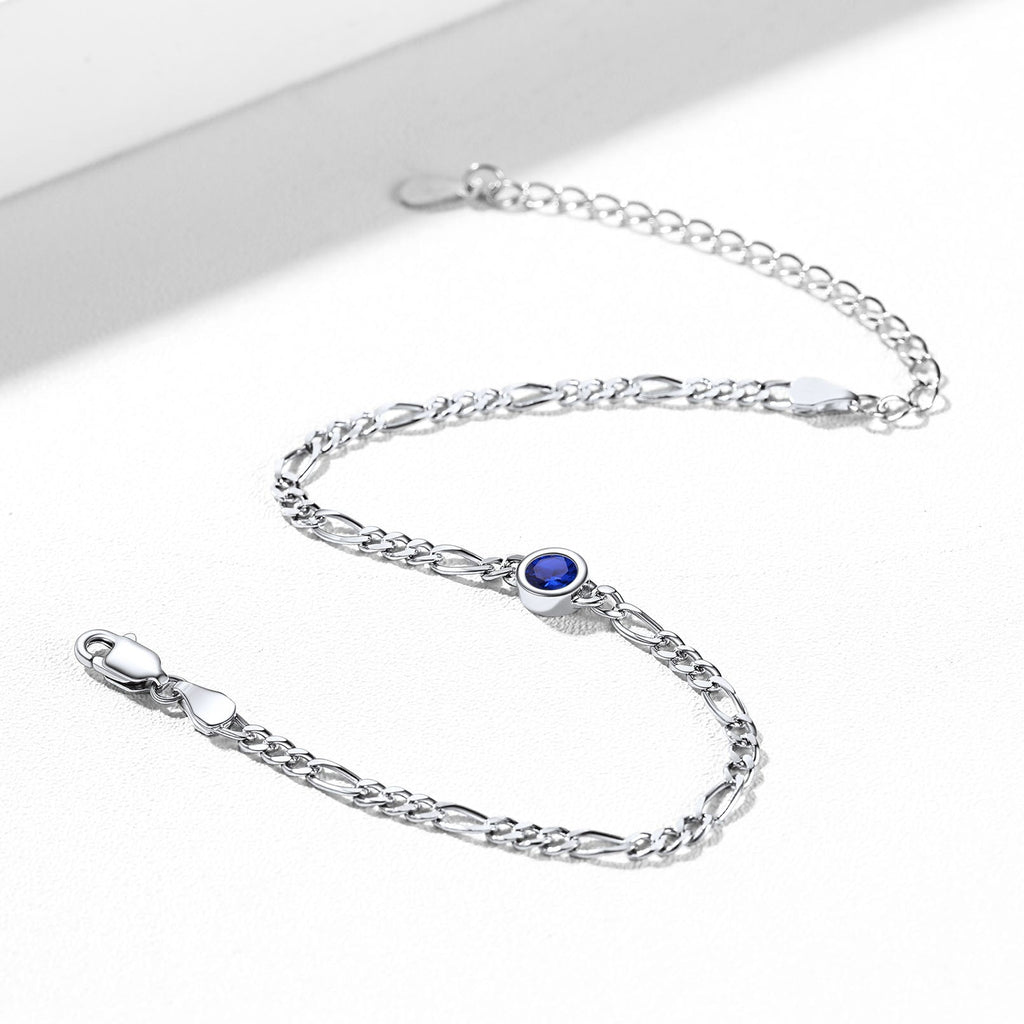 Sterling Silver 3mm Thin Chain Birthstone Bracelets for