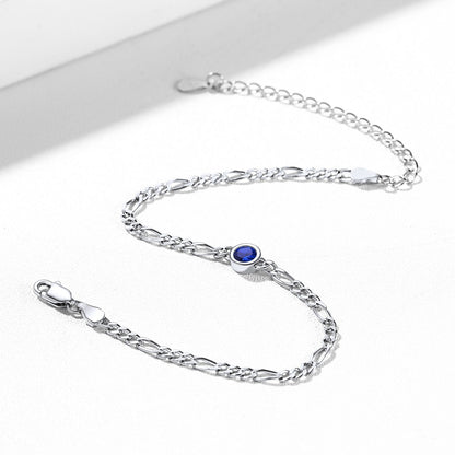 Sterling Silver 3mm Thin Chain Birthstone Bracelets for