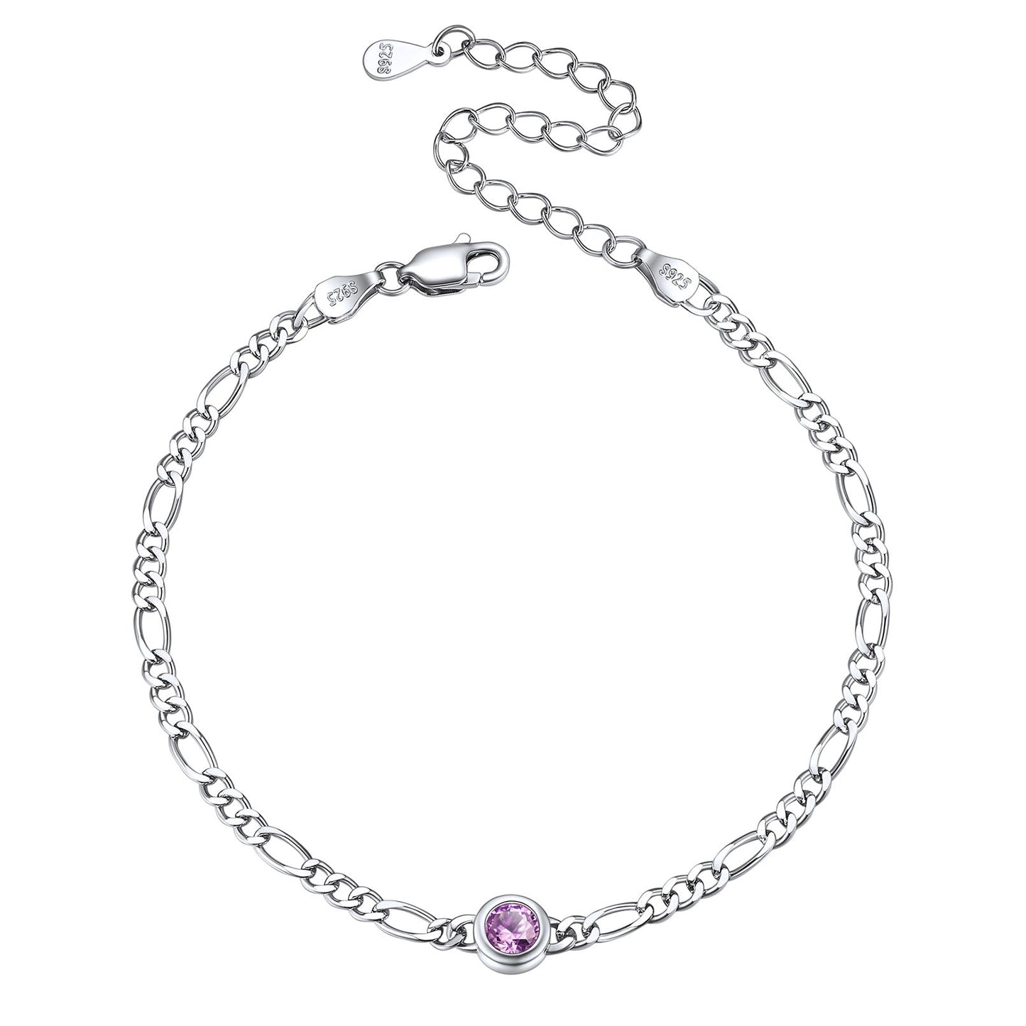Sterling Silver 3mm Thin Chain Birthstone Bracelets for
