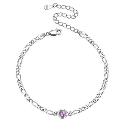 Sterling Silver 3mm Thin Chain Birthstone Bracelets for