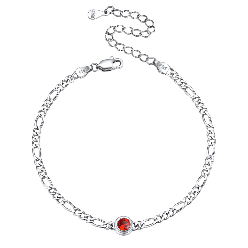 Sterling Silver 3mm Thin Chain Birthstone Bracelets for