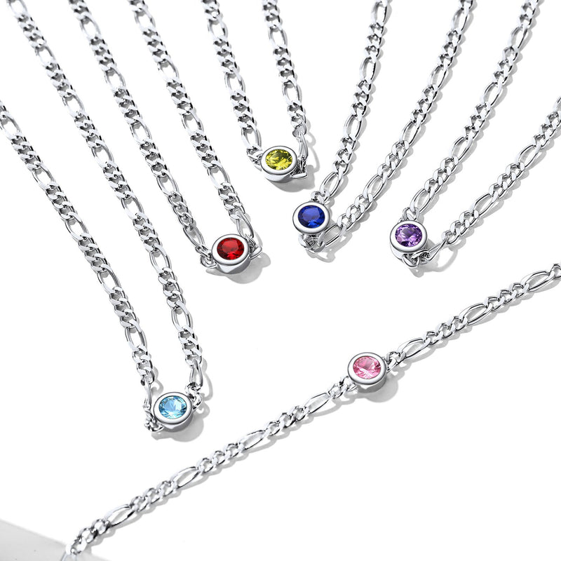 Sterling Silver 3mm Thin Chain Birthstone Bracelets for