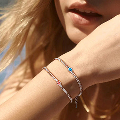 Sterling Silver 3mm Thin Chain Birthstone Bracelets for
