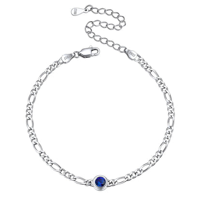 Sterling Silver 3mm Thin Chain Birthstone Bracelets for
