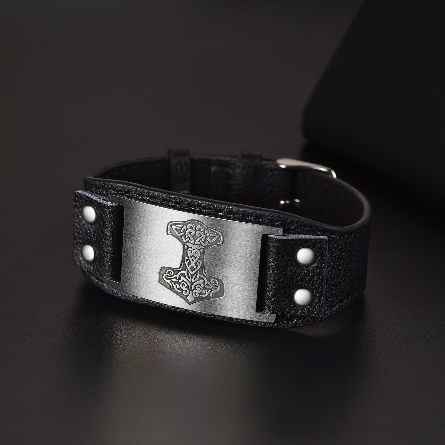 Viking Thor's Hammer Cuff Bracelet Leather Wristband for Son