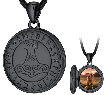 Viking Thor's Hammer Personalised Photo Locket Necklace for