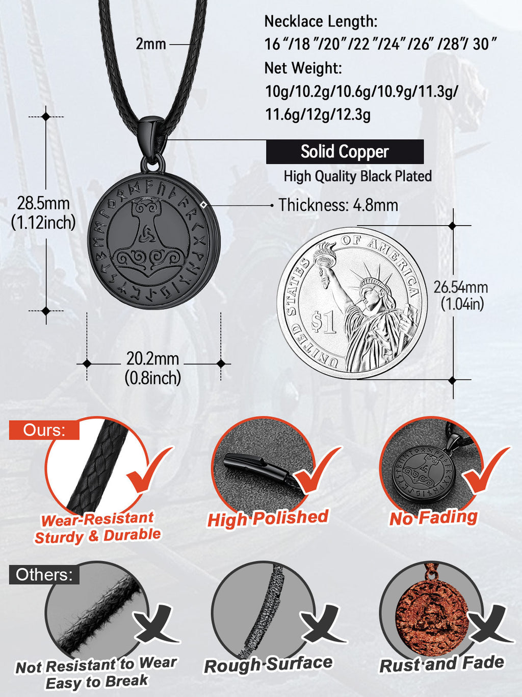 Viking Thor's Hammer Personalised Photo Locket Necklace for