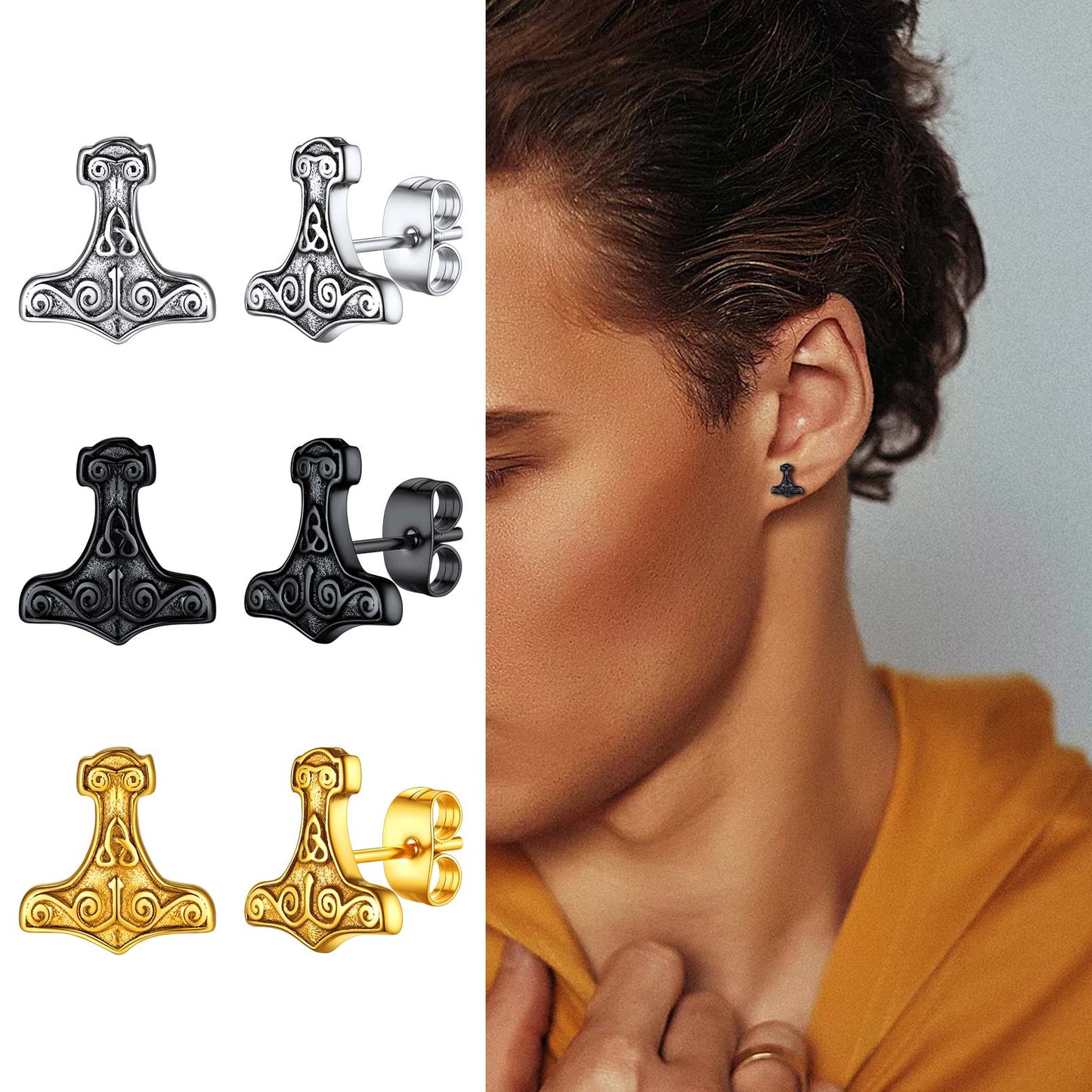 Viking Thor's Hammer Stud Earrings Amulet Jewelry for