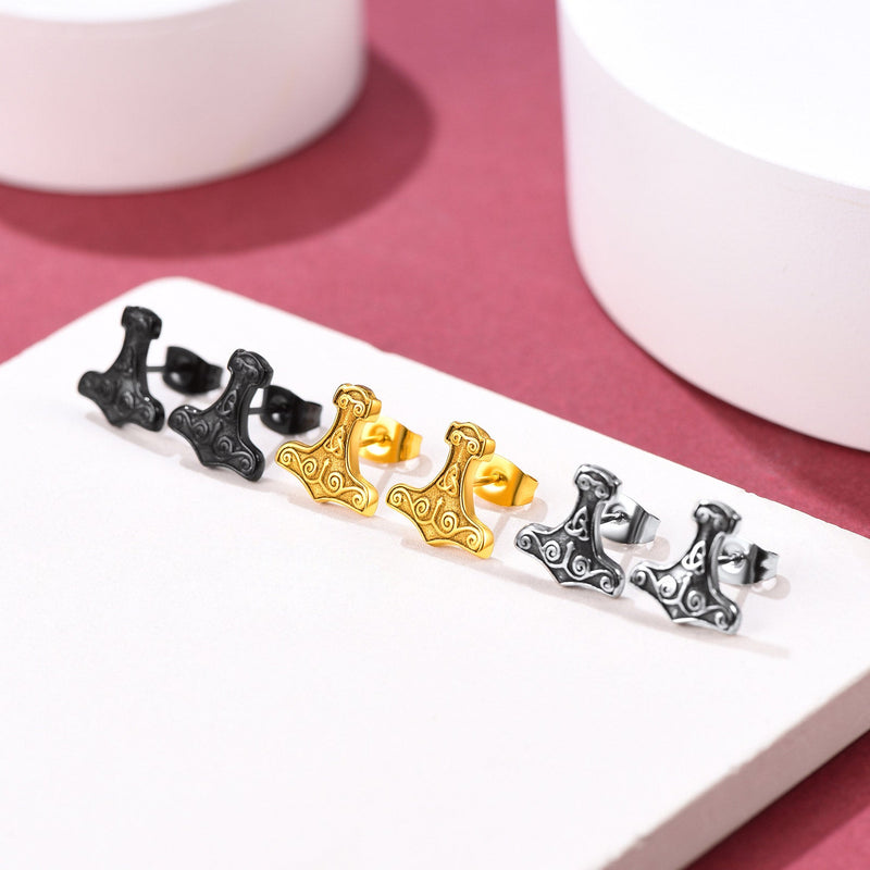 Viking Thor's Hammer Stud Earrings Amulet Jewelry for