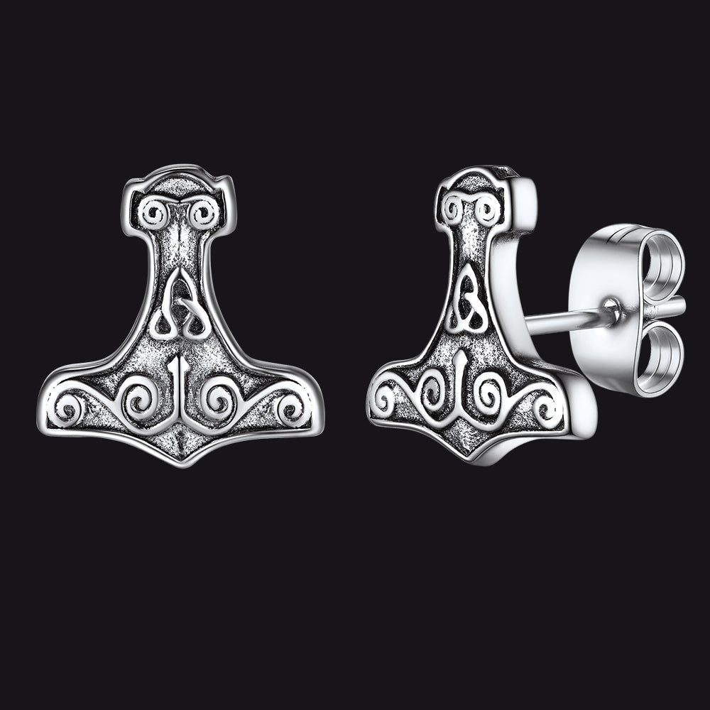 Viking Thor's Hammer Stud Earrings Amulet Jewelry for
