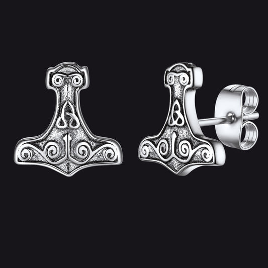 Viking Thor's Hammer Stud Earrings Amulet Jewelry for