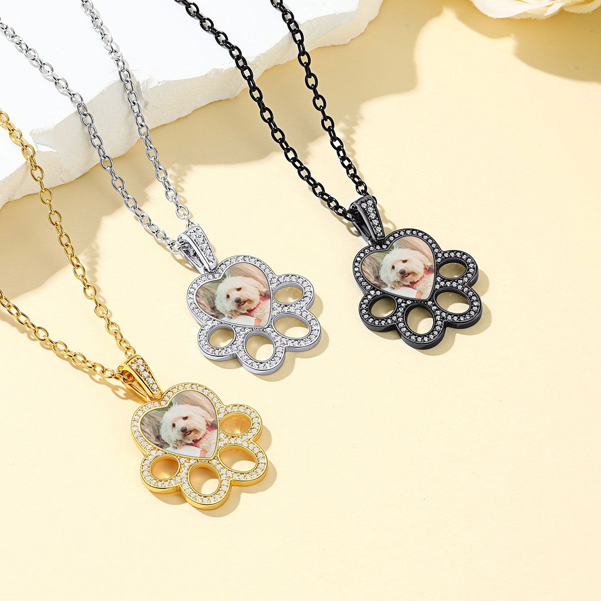 Personalized Picture Dog Paw Necklace With Cz for Pet Lover