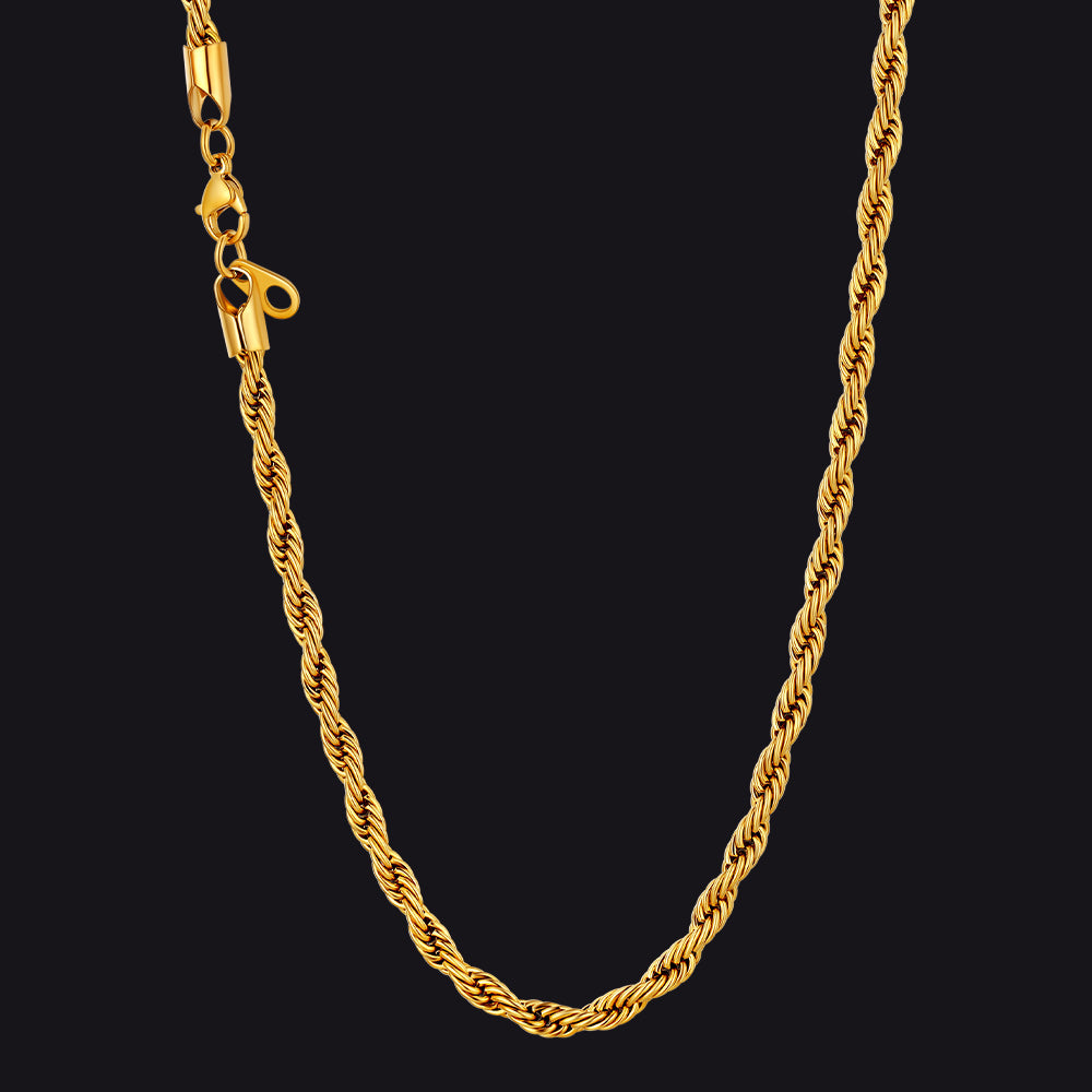 Twisted Rope Link Chain Stainless Steel Necklace for