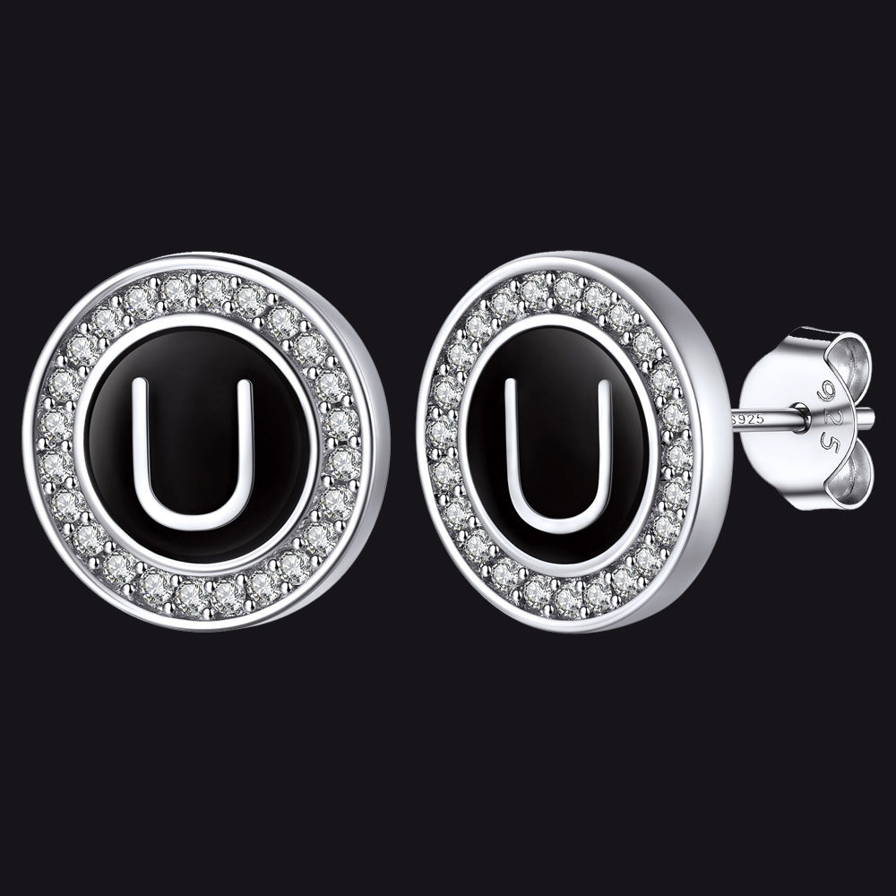 Personalized Black Initial Letter Stud Earrings for