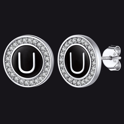Personalized Black Initial Letter Stud Earrings for