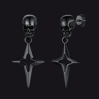Flash Skull Dangle Stud Earrings With Cross Star for