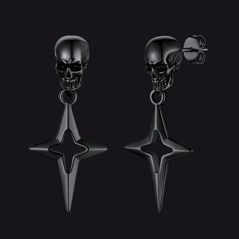 Flash Skull Dangle Stud Earrings With Cross Star for
