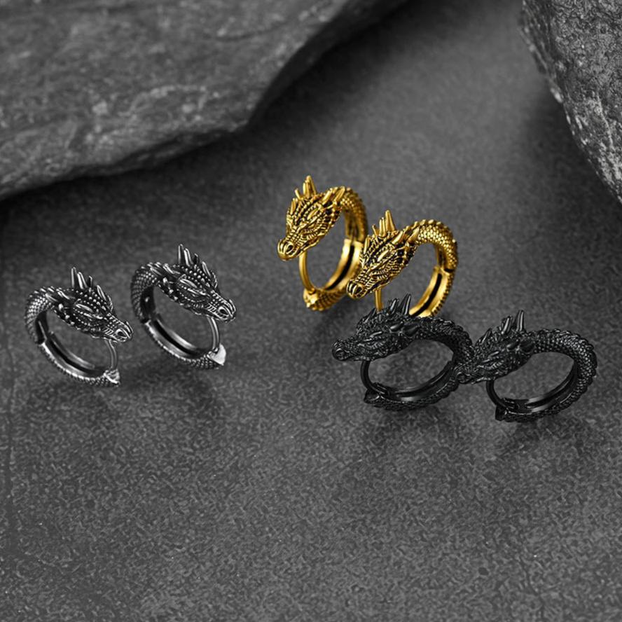 Punk Small Dragon Hoop Earrings for