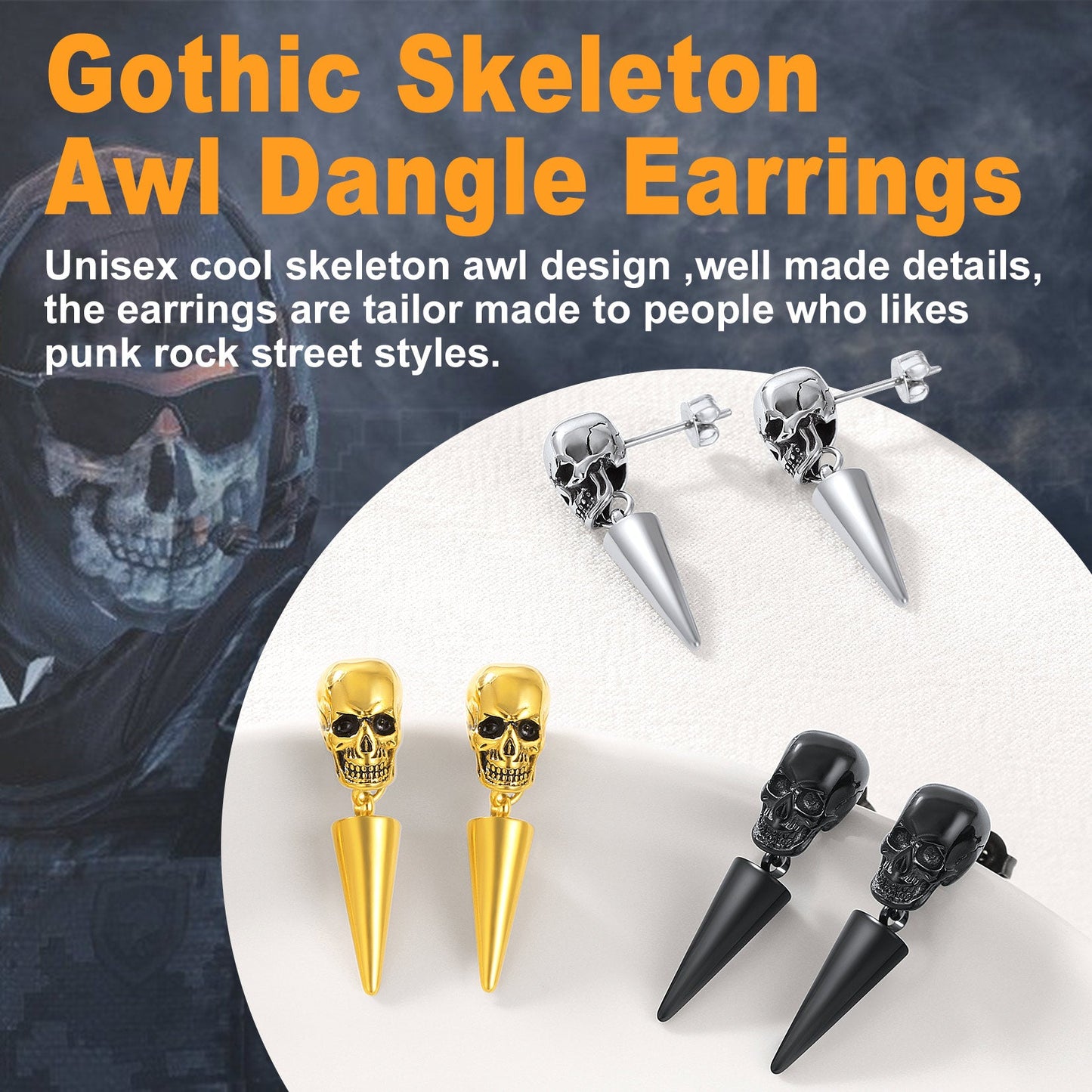 Flash Punk Spike Skull Earrings for