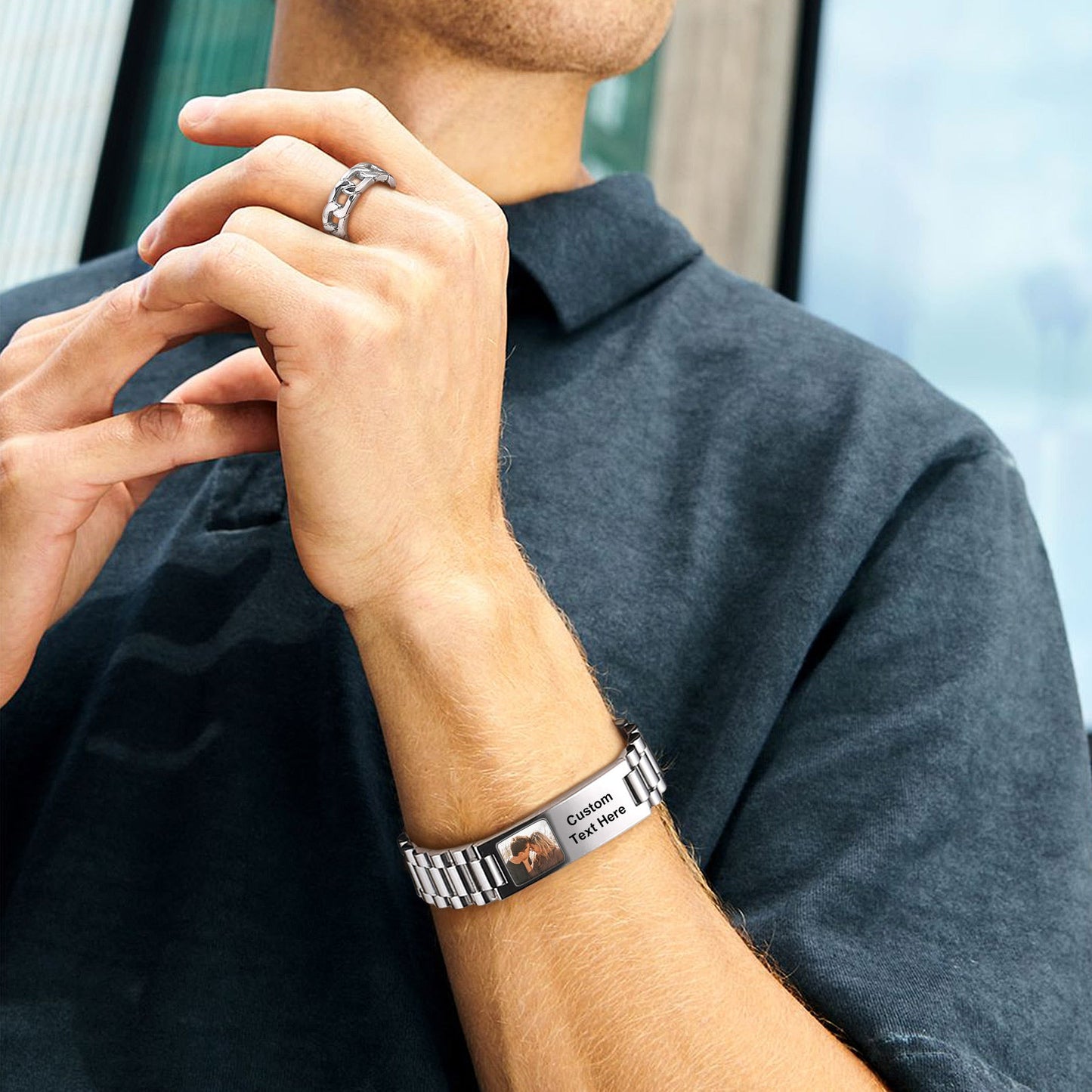 Customized Bar Watch Strap Chain Bracelet With Picture for