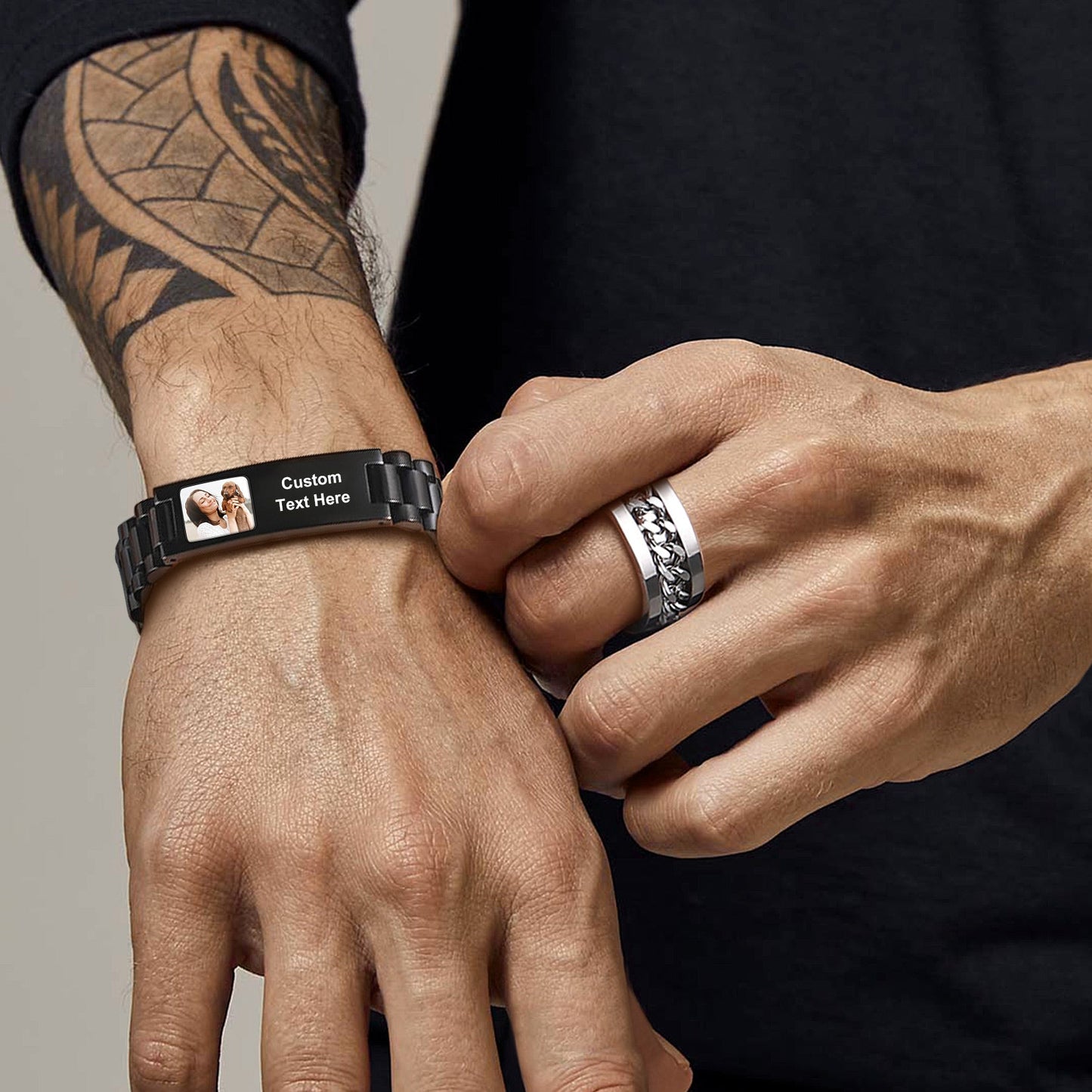 Customized Bar Watch Strap Chain Bracelet With Picture for