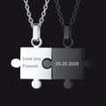 Custom Puzzle Matching Necklaces for Couple Mom Daughter 2pcs