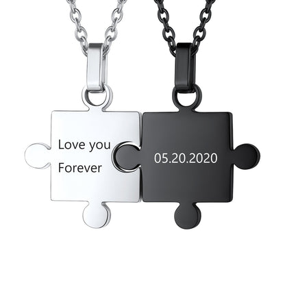 Custom Puzzle Matching Necklaces for Couple Mom Daughter 2pcs